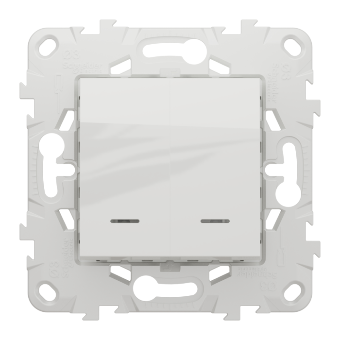 Вимикач, 2-клавішний, 10 А, 2 модулі, білий, Unica New, Schneider Electric [NU521118N]