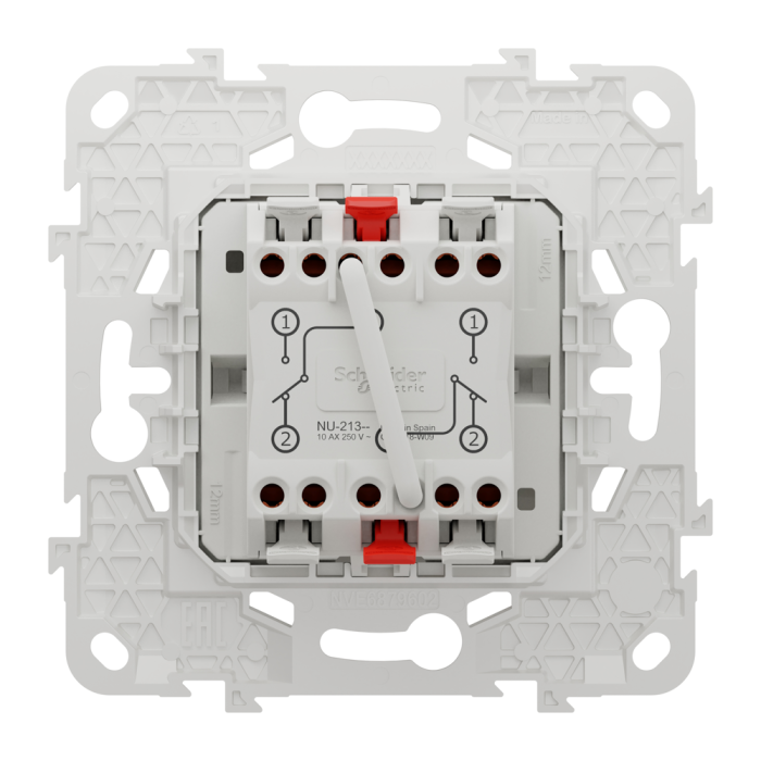 Вимикач, 2-клавішний, 10 А, 2 модулі, білий, Unica New, Schneider Electric [NU521318]