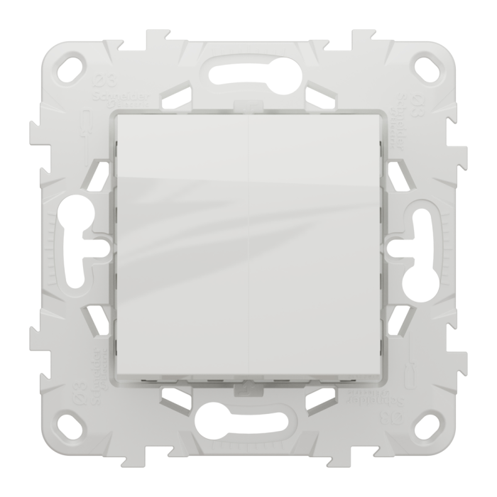 Вимикач, 2-клавішний, 10 А, 2 модулі, білий, Unica New, Schneider Electric [NU521318]