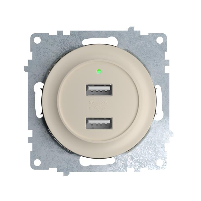 Розетка USB подвійна 5В, 2,1 А, з LED індикатором зарядки, бежева ONEKEYELECTRO [OKE100602]