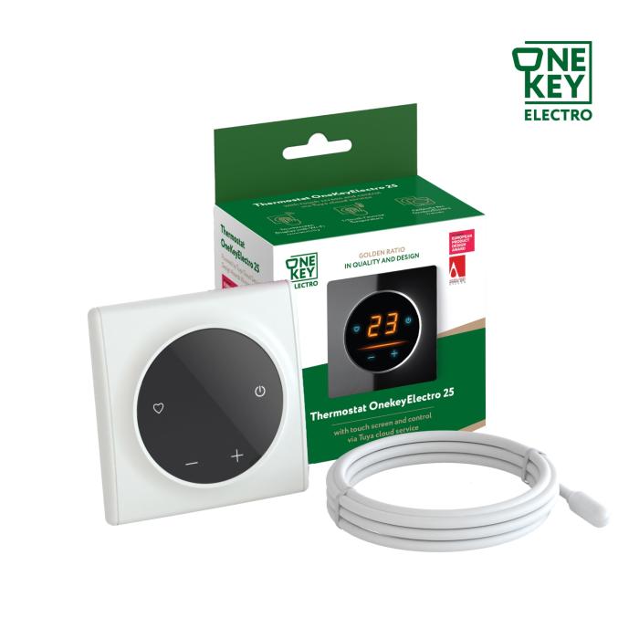 Терморегулятор 25 з WiFi, рамка пластикова біла ONEKEYELECTRO [F250101]
