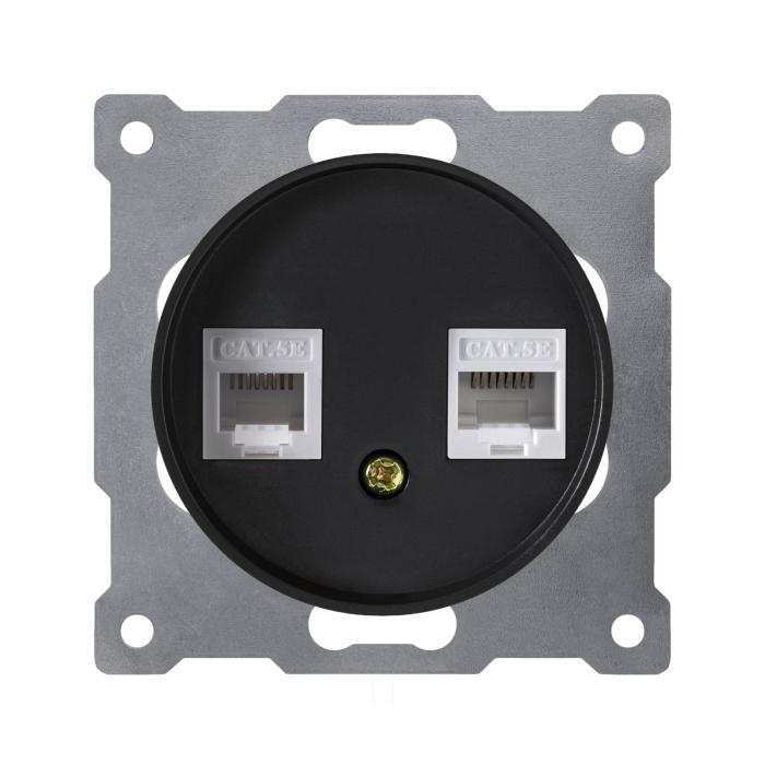 Розетка подвійна комп'ютерна RJ45*2, кат.5е, чорна ONEKEYELECTRO [OKE100504]
