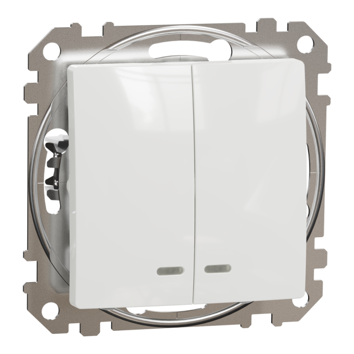 Вимикач, Sedna Design&Elements, Двоклавішний вимикач з підсвіткою Білий Sedna Design, білий (ral 9003), Schneider Electric, [SDD111105L]