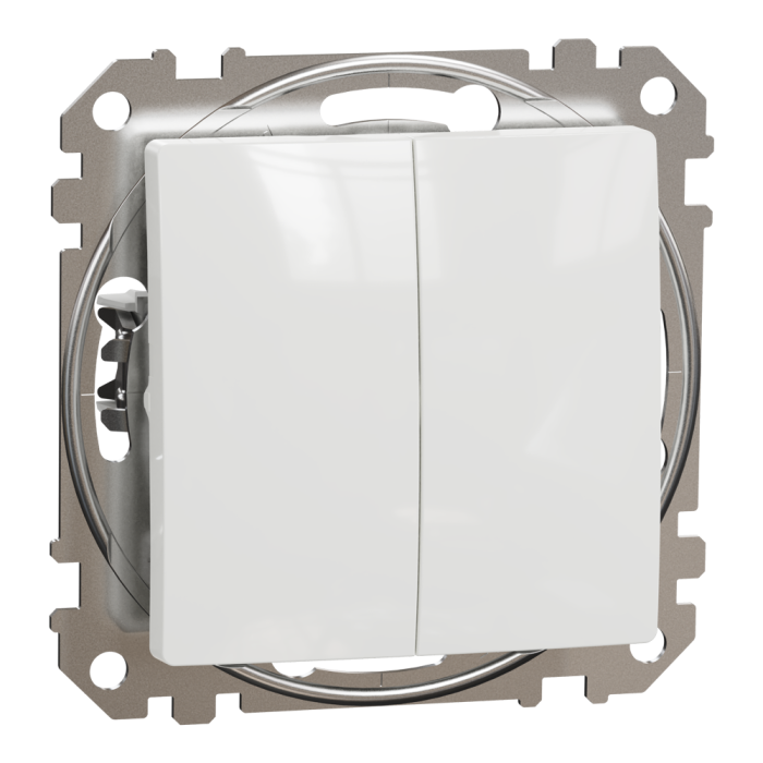 Кнопка, Sedna Design&Elements, Кнопковий двоклавішний вимикач 10A, білий, білий (ral 9003), Schneider Electric, [SDD111118]
