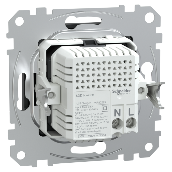 USB розетка | USB розетка, Sedna Design&Elements, USB розетка, Sedna Design & Elements, тип A+C, 3 A, 21 Вт, білий (ral 9003), Schneider Electric, [SDD111405]