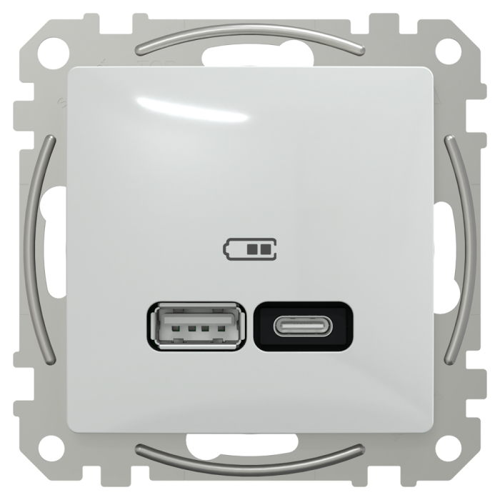 USB розетка | USB розетка, Sedna Design&Elements, USB розетка, Sedna Design & Elements, тип A+C, 3 A, 21 Вт, білий (ral 9003), Schneider Electric, [SDD111405]