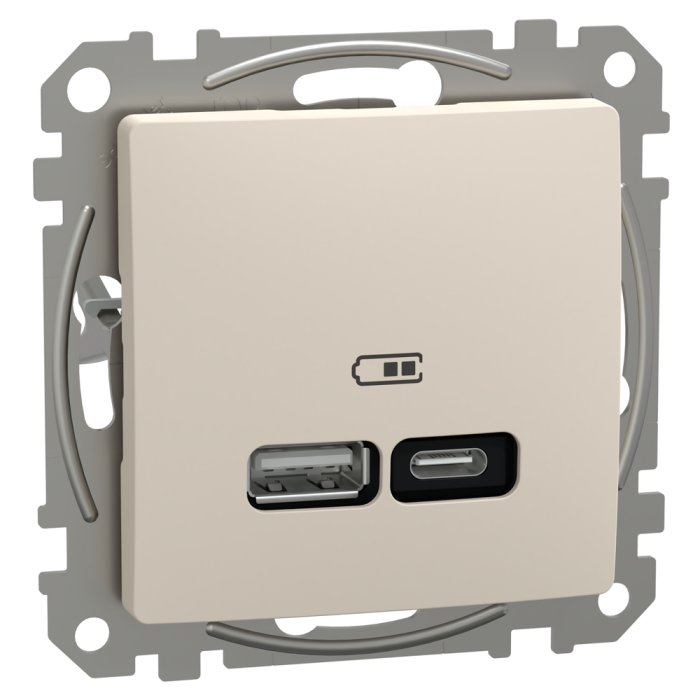 USB розетка | USB розетка, Sedna Design&Elements, USB розетка, Sedna Design & Elements, тип A+C, 3 A, 21 Вт, бежевий, Schneider Electric, [SDD112405]