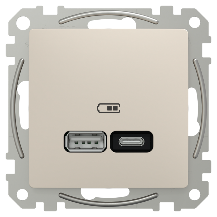 USB розетка | USB розетка, Sedna Design&Elements, USB розетка, Sedna Design & Elements, тип A+C, 3 A, 21 Вт, бежевий, Schneider Electric, [SDD112405]
