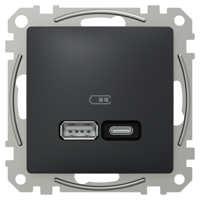 USB розетка | USB розетка, Sedna Design&Elements, USB розетка, Sedna Design & Elements, тип A+C, 3 A, 21 Вт, чорний, Schneider Electric, [SDD114405]