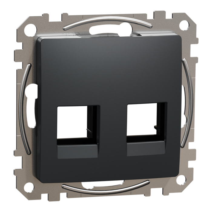 Лицьова накладка, Sedna Design&Elements, Центральна плата для подвійного роз'єму RJ45, cat5e, 6 UTP, чорна, чорний (ral 7021), Schneider Electric, [SDD114444C]