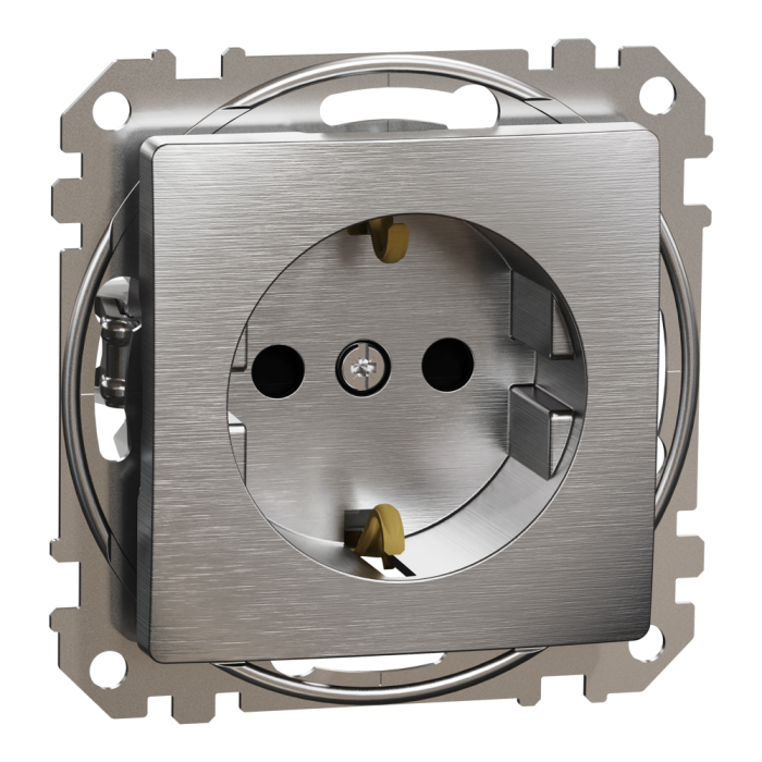 Розетка, Sedna Design&Elements, з заземленням та зі шторками Матовий алюміній Sedna Elements, матовий алюмінієвий, Schneider Electric, [SDD170022]