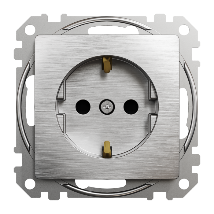 Розетка, Sedna Design&Elements, з заземленням та зі шторками Матовий алюміній Sedna Elements, матовий алюмінієвий, Schneider Electric, [SDD170022]