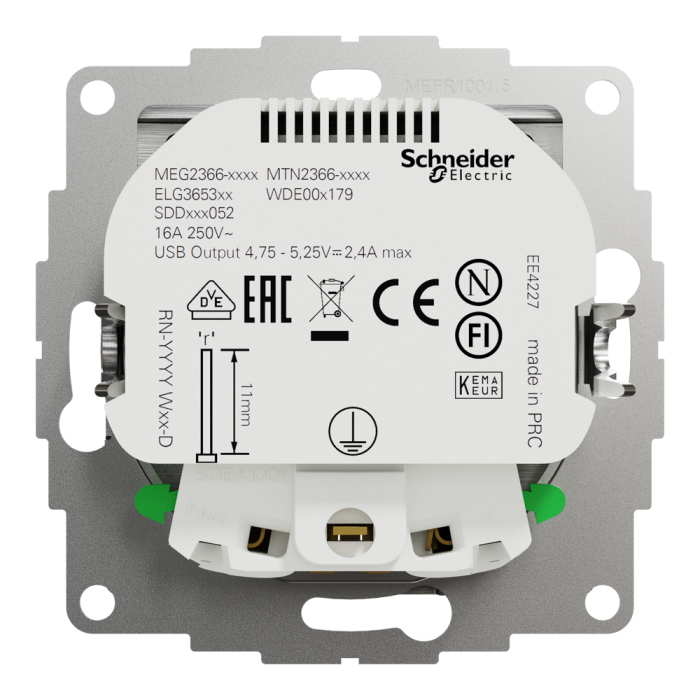 Зарядний пристрій USB + розетка, Sedna Design&Elements, Розетка з заземленням + 2 USB тип А Матовий алюміній Sedna Elements, матовий алюмінієвий, Schneider Electric, [SDD170052]