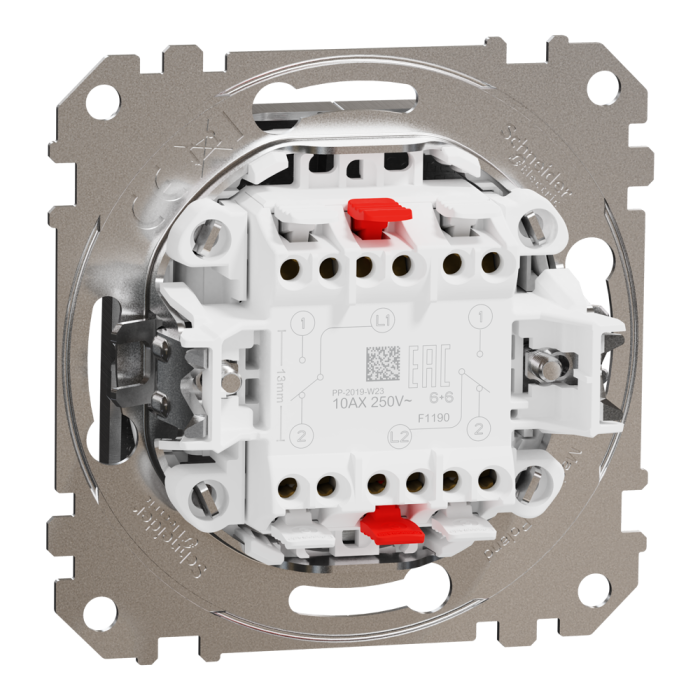 Вимикач, Sedna Design&Elements, Двоклавішний перемикач 10 АХ, матовий алюмінієвий, Schneider Electric, [SDD170108]