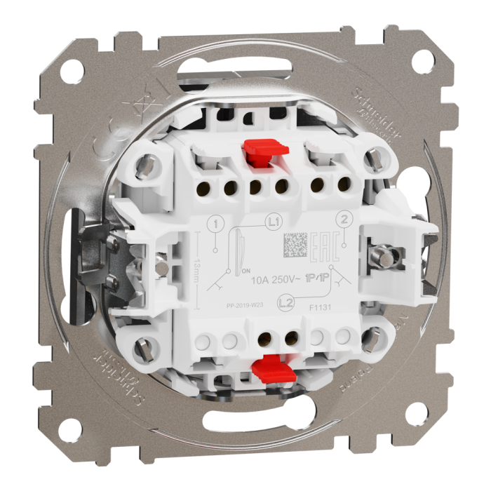 Кнопка, Sedna Design&Elements, Кнопковий двоклавішний вимикач 10A, матовий, матовий алюмінієвий, Schneider Electric, [SDD170118]