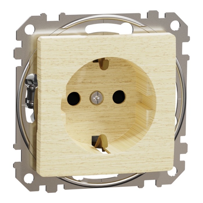 Розетка, Sedna Design&Elements, з заземленням та зі шторкою Береза Sedna Elements, колір березового дерева, Schneider Electric, [SDD180022]