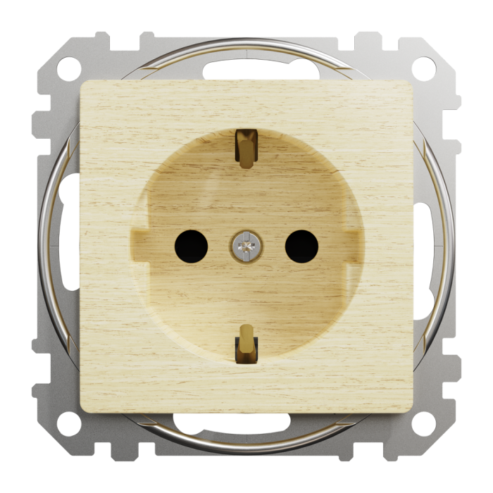 Розетка, Sedna Design&Elements, з заземленням та зі шторкою Береза Sedna Elements, колір березового дерева, Schneider Electric, [SDD180022]
