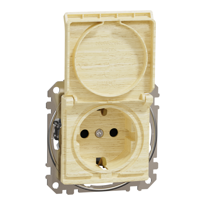 Розетка, Sedna Design&Elements, з заземленням та зі шторками, колір березового дерева, Schneider Electric, [SDD180024]