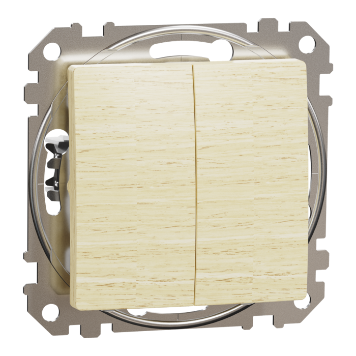 Вимикач, Sedna Design&Elements, Двоклавішний вимикач Береза Sedna Elements, колір березового дерева, Schneider Electric, [SDD180105]