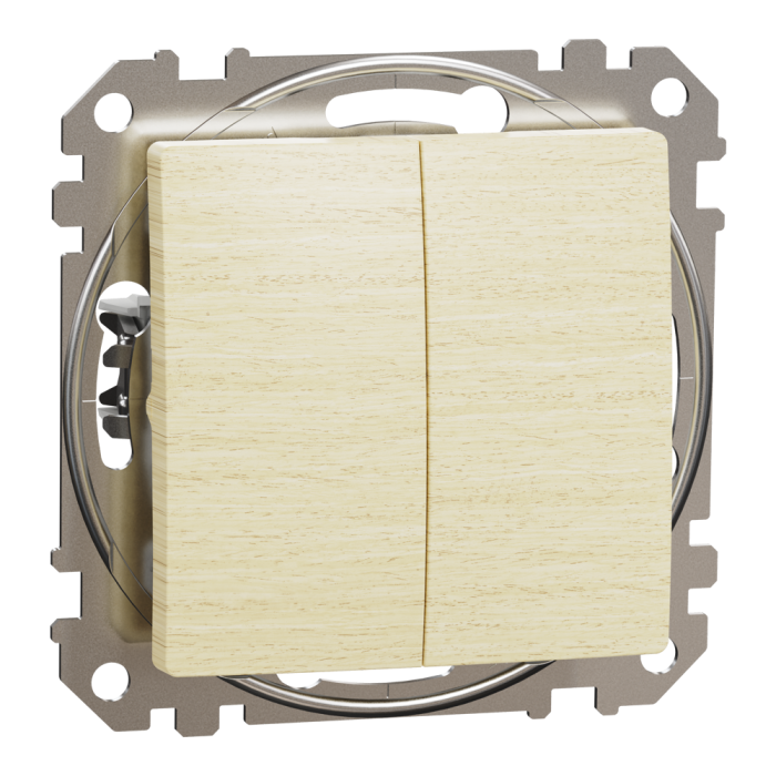 Вимикач, Sedna Design&Elements, Двоклавішний перемикач Береза Sedna Elements, колір березового дерева, Schneider Electric, [SDD180108]