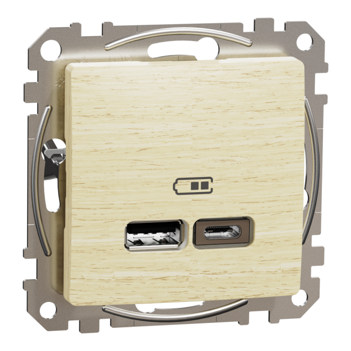 USB розетка, Sedna Design&Elements, типу А+С, 2, 4 А, колір березового дерева, Schneider Electric, [SDD180402]