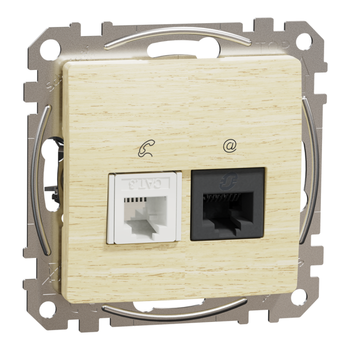 Телефон + розетка для передачі даних, Sedna Design&Elements, Розетка телекомунікаційна RJ45+RJ11 6UTP, береза, Sedna Design & Elements, Schneider Electric, [SDD180468]