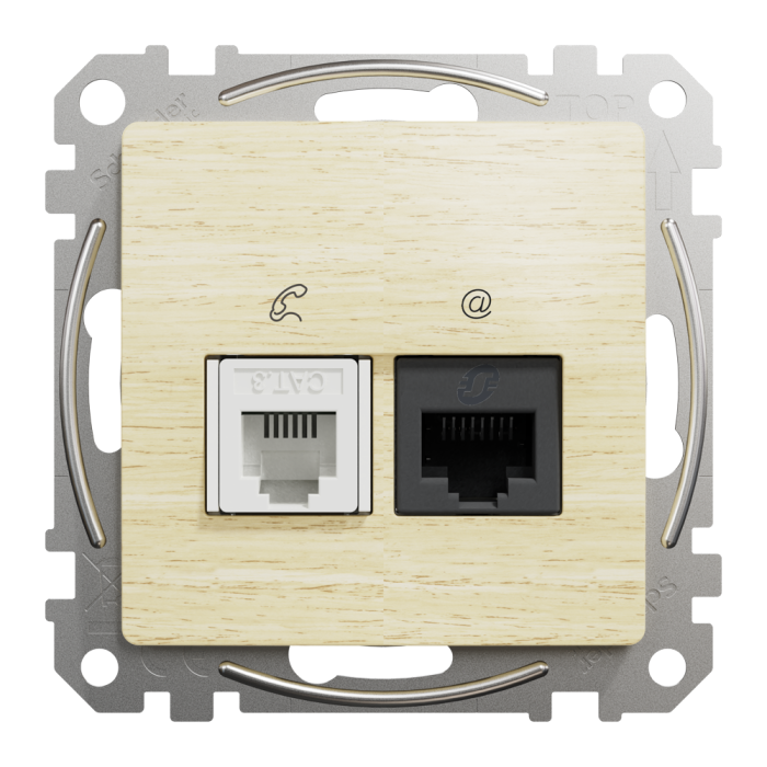 Телефон + розетка для передачі даних, Sedna Design&Elements, Розетка телекомунікаційна RJ45+RJ11 6UTP, береза, Sedna Design & Elements, Schneider Electric, [SDD180468]
