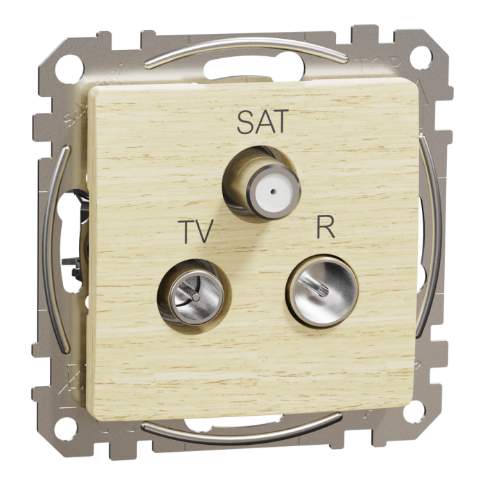 TV/SAT/R розетка, Sedna Design&Elements, TV/SAT/R socket, Sedna Design & Elements, male IEC, female IEC, terminal, 4dB, PRO, колір березового дерева, Schneider Electric, [SDD180481]