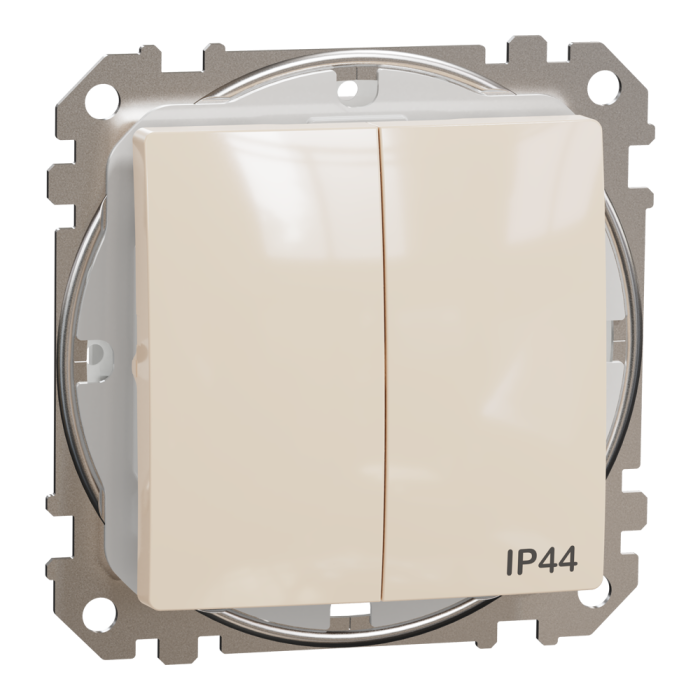 Вимикач, Sedna Design&Elements, Двоклавішний вимикач IP44, 10А, бежевий (ral 1013), Schneider Electric, [SDD212105]