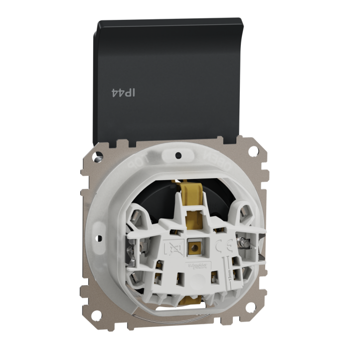 Розетка, Sedna Design&Elements, з заземлення, зі шторками, чорний (ral 7021), Schneider Electric, [SDD214024]