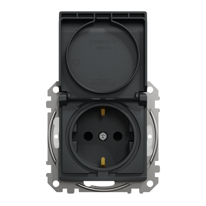 Розетка, Sedna Design&Elements, з заземлення, зі шторками, чорний (ral 7021), Schneider Electric, [SDD214024]
