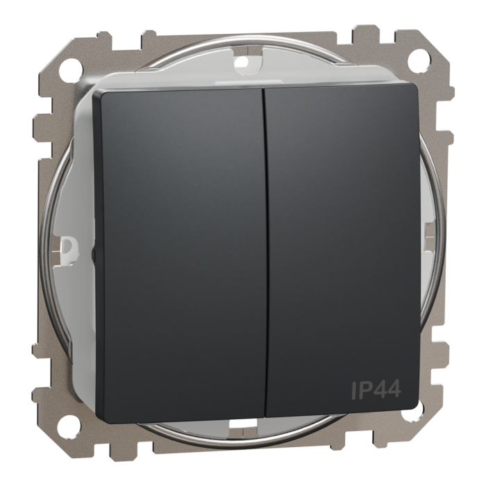 Вимикач, Sedna Design&Elements, Двоклавішний вимикач IP44, 10А, чорний (ral 7021), Schneider Electric, [SDD214105]