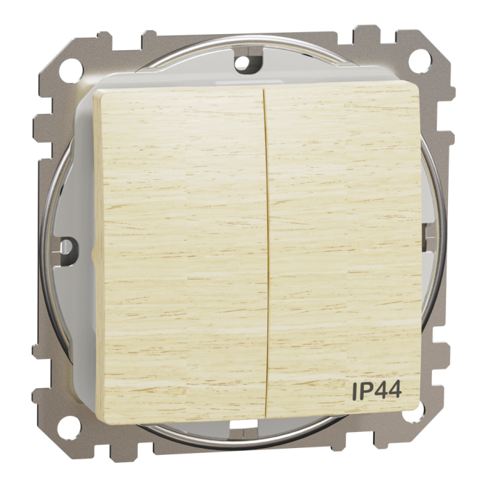 Вимикач, Sedna Design&Elements, Двоклавішний вимикач IP44, 10А, колір березового дерева, Schneider Electric, [SDD280105]