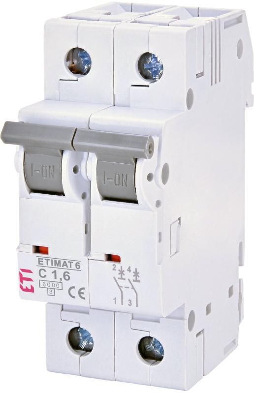 Автоматичний вимикач ETIMAT 6 2p 1.6А, тип C, 6 kA, ETI [002143507]
