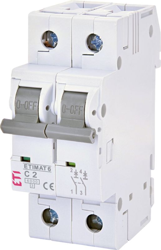 Автоматичний вимикач ETIMAT 6 2p 2А, тип C, 6 kA, ETI [002143508]