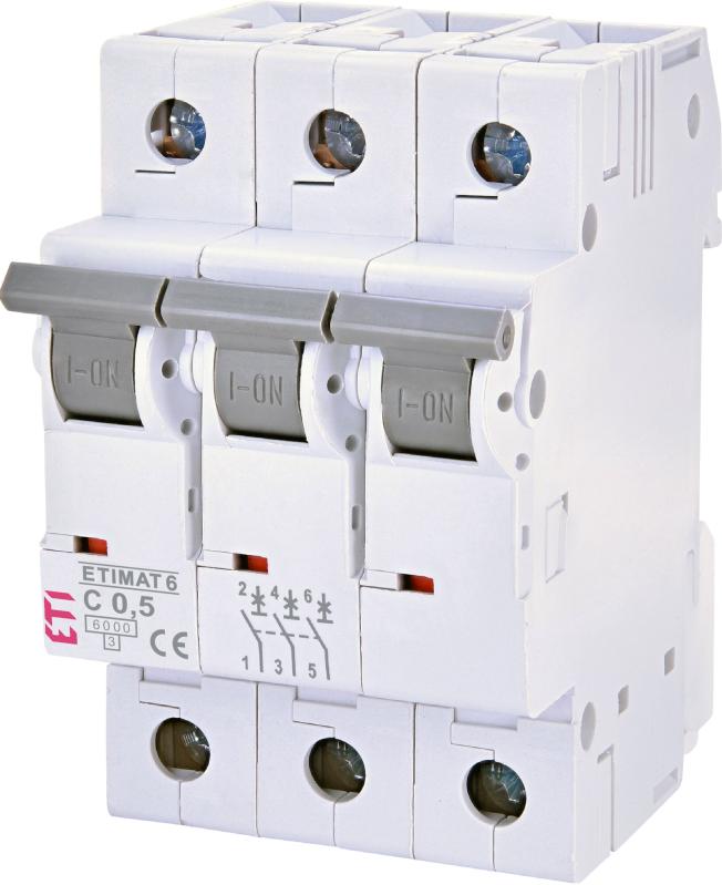 Автоматичний вимикач ETIMAT 6 3p 0.5А, тип C, 6 kA, ETI [002145501]
