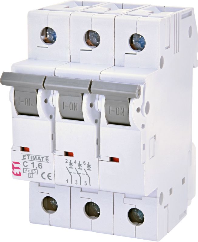 Автоматичний вимикач ETIMAT 6 3p 1.6А, тип C, 6 kA, ETI [002145507]