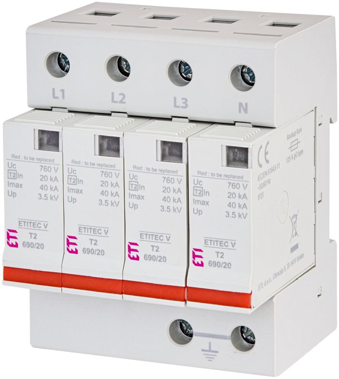 Обмежувач перенапруги ETITEC V T2 690/20 4+0 RC, ETI [002442989]
