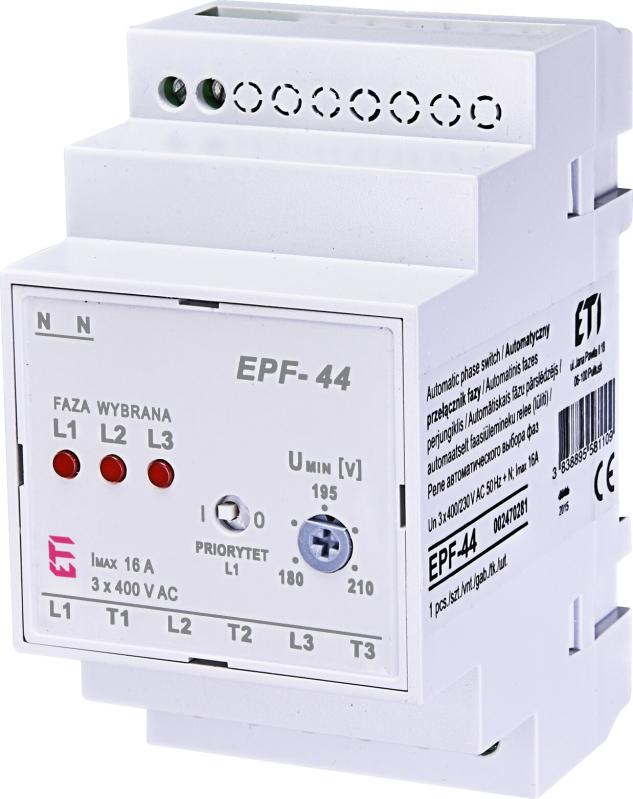 Реле автоматичного вибору фаз EPF-44 230/400V (180-210V AC), ETI [002470281]