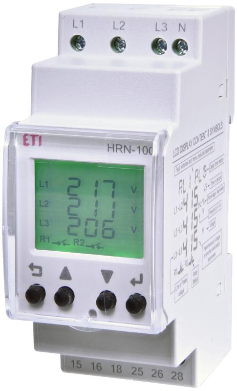 Багатофункціональне реле контролю напруги HRN-100 (3F, 2x5A_AC1), ETI [002470303]