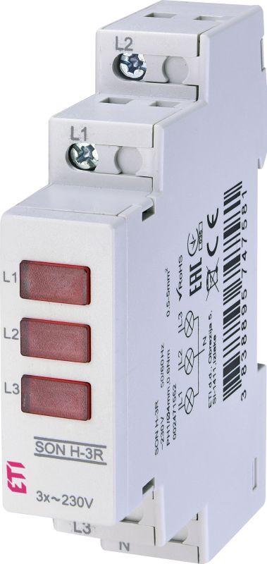 Трифазний індикатор наявності напруги SON H-3R, 3x червоний LED, ETI [002471552]