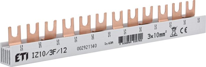 Шина живлення вилочна IZ 10/3F/12, 63А, 3P, 0.21 метр, 12 мод, ETI [002921140]