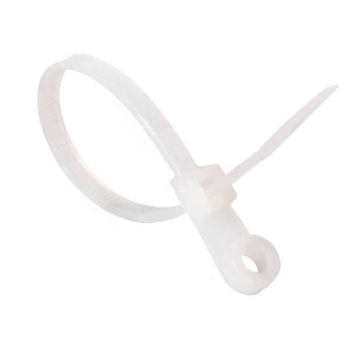 Стяжка кабельна (хомут) з кільцем під монтаж 4х150 (3.6х150мм) біла (100 шт), TAKEL [502192]