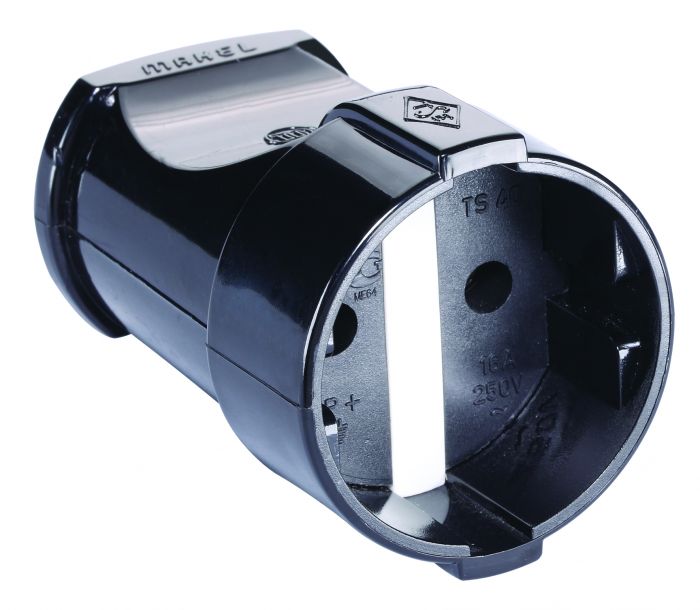 Розетка штепсельна з запобіжником, без з/к, чорний, Makel [10054]