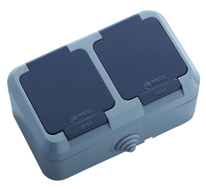 Розетка подвійна з кришкою вологозахищена Nemliyer, із з/к, без шторок, сірий, Makel [18154]