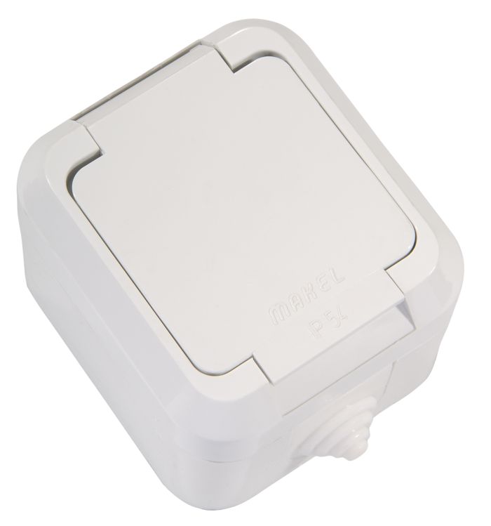 Розетка з кришкою вологозахищена Nemliyer, із з/к, без шторок, білий, Makel [18304]