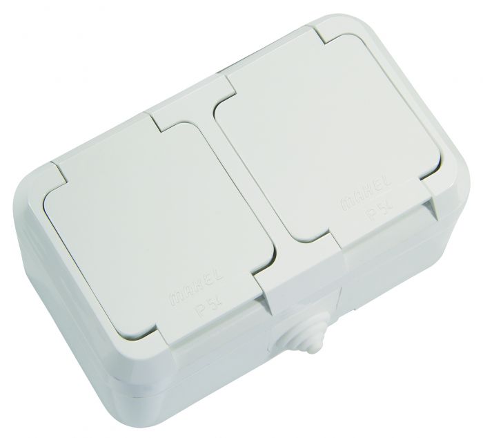 Розетка подвійна з кришкою вологозахищена Nemliyer, із з/к без шторок, білий, Makel [18354]