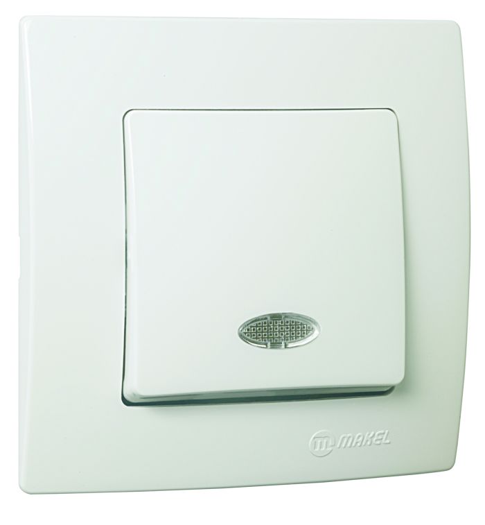 Вимикач прохідний одноклавішний Lillium Natural Kare, з підсвіткою, білий, Makel [32001025]