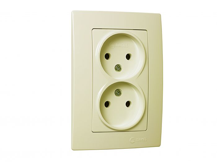 Розетка подвійна без з/к Lillium Natural Kare, без шторок, кремовий, Makel [32010017]