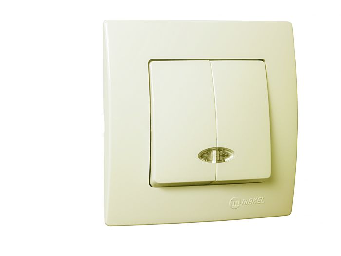 Вимикач двоклавішний Lillium Natural Kare, з підсвіткою, кремовий, Makel [32010023]